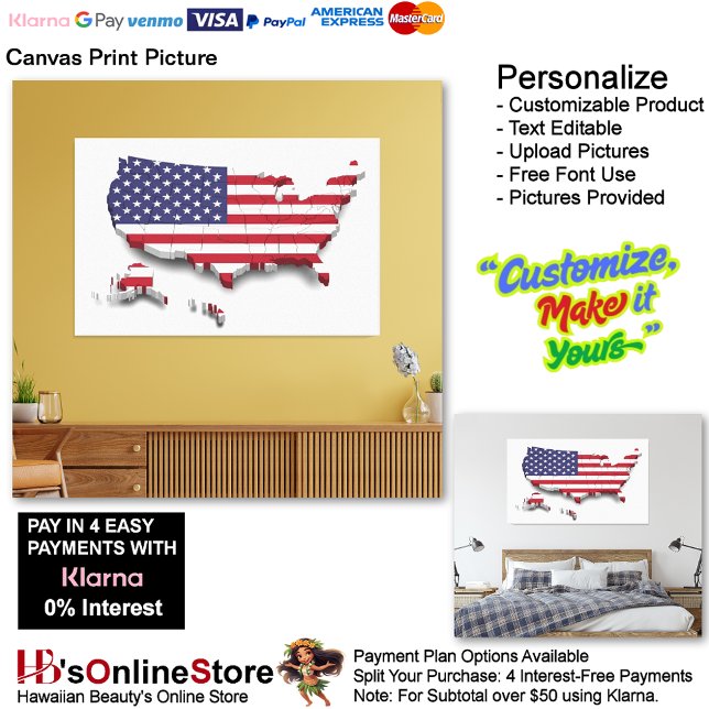 USA:s Flagga Bild (United States of America Flag Canvas Print Picture 8.)