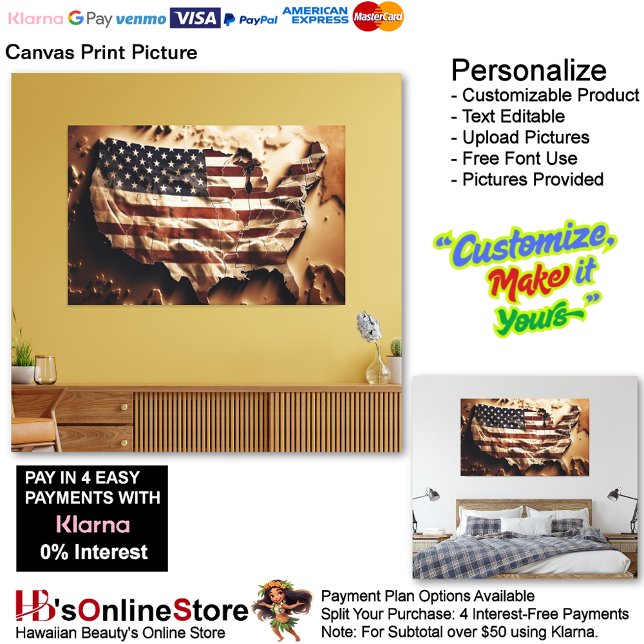 USA:s Flagga Bild (United States of America Flag Canvas Print Picture 6.)