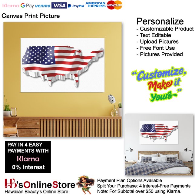 USA:s Flagga Bild (United States of America Flag Canvas Print Picture 7.)