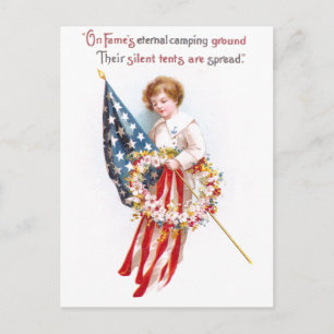 USA:s Flagga, Boy and WAN Vintage Patriotic Vykort
