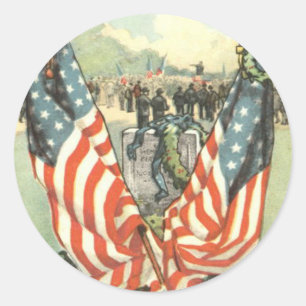 USA:s Flagga Gravsten-civila Krig Parad Runt Klistermärke