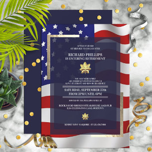 USA:s Flagga/Guld Oak Löv militära Pension Party Inbjudningar