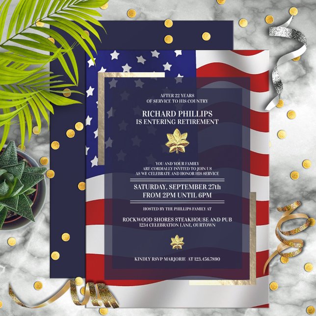 USA:s Flagga/Guld Oak Löv militära Pension Party Inbjudningar (Skapare uppladdad)