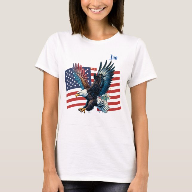 USA:s Flagga med American Eagle Women's T Shirt (Framsida)