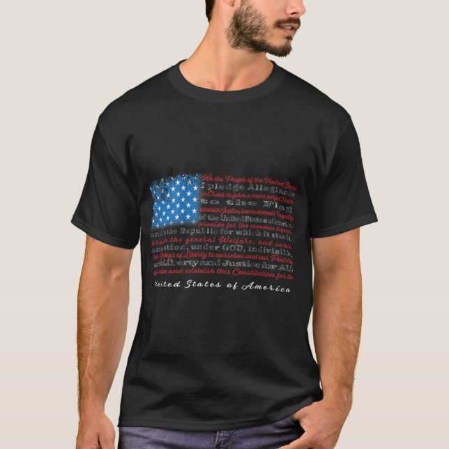 USA:s Flagga med konstitutionens ingress och utfäs T Shirt (Framsida)