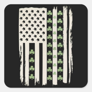 USA:s flagga med shamrocks för St. Patricks Fyrkantigt Klistermärke