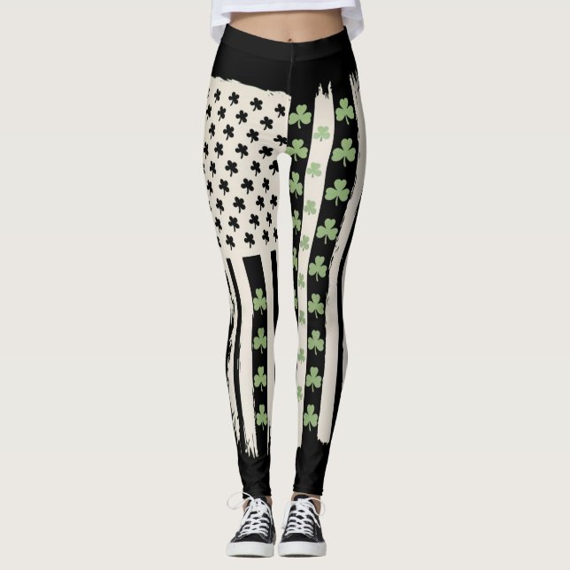 USA:s flagga med shamrocks för St Patricks  Leggings (Framsida)