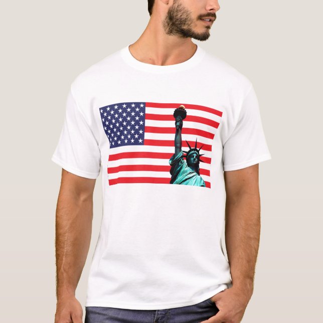 USA:s Flagga och Frihetsgudinnan Tee Shirt (Framsida)