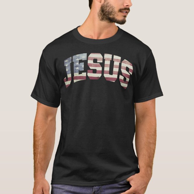 USA:s Flagga Patriotic 4:e juli Jesus T Shirt (Framsida)