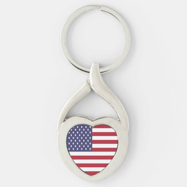 USA:s flagga Twisted Heart Silverfärgad Nyckelring (Framsidan)
