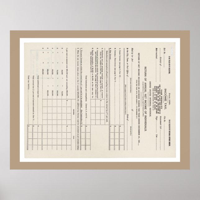 USA:s första inkomstskatteformulär 1040 Poster (Framsidan)