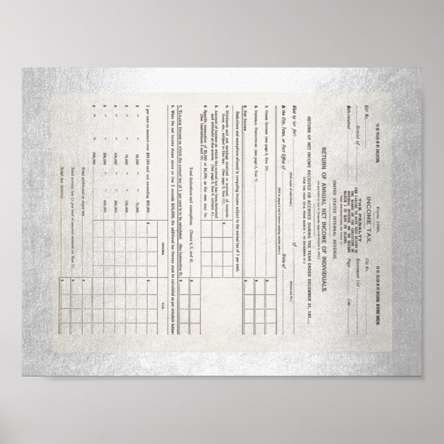 USA:s första inkomstskatteformulär 1040 Poster (Framsidan)