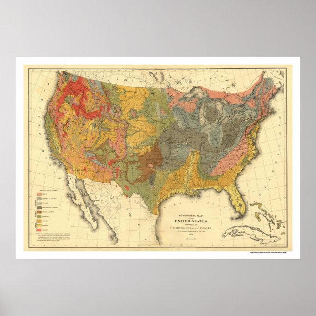 USA:s geologiska Karta 1872 Poster (Framsidan)