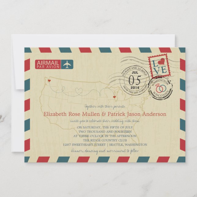 USA:s inbjudan till Karta Airmail Wedding (Framsida)