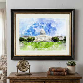 USA:s Kapitolium i Washington DC Akvarell Fototryck