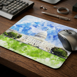 USA:s Kapitolium i Washington DC Akvarell Musmatta