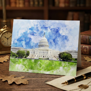 USA:s Kapitolium i Washington DC Akvarell Tack Kort