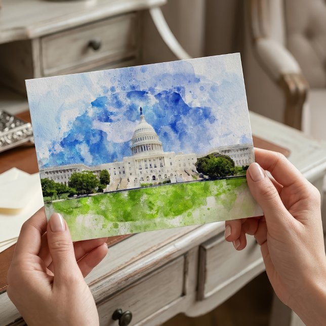 USA:s Kapitolium i Washington DC Akvarell Vykort (United States Capitol in Washington DC Watercolor. Postcard)