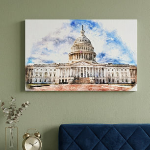 USA:s Kapitolium Pastellteckning Washington DC Canvastryck