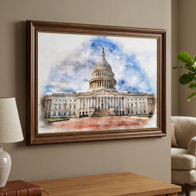 USA:s Kapitolium Pastellteckning Washington DC Fototryck (United States Capitol Pastel Drawing Washington DC. Photo Print )