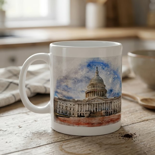 USA:s Kapitolium Pastellteckning Washington DC Kaffemugg (United States Capitol Pastel Drawing Washington DC. Coffee Mug)