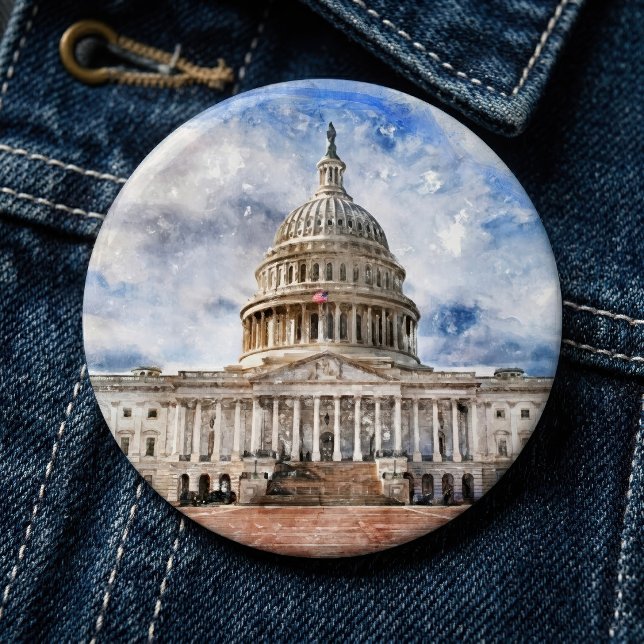 USA:s Kapitolium Pastellteckning Washington DC Knapp (United States Capitol Pastel Drawing Washington DC. Button)