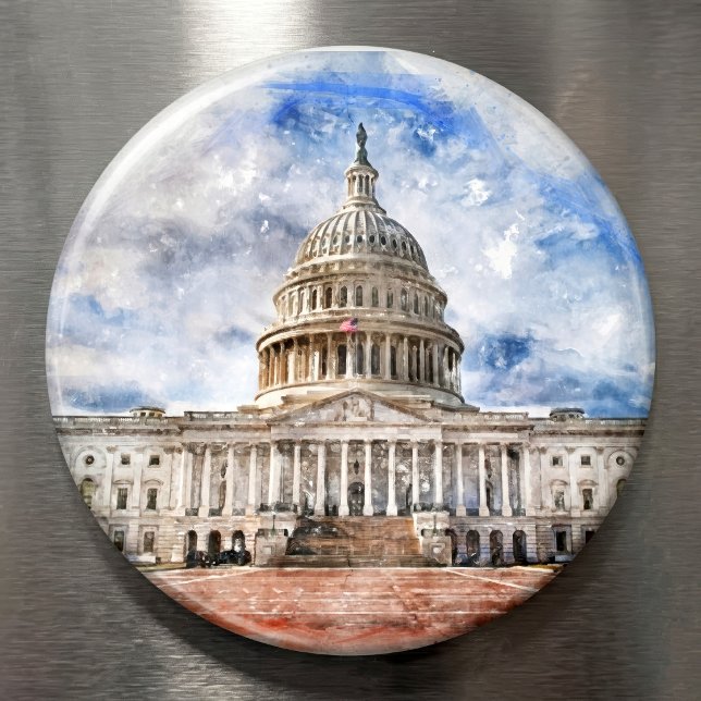 USA:s Kapitolium Pastellteckning Washington DC Magnet (United States Capitol Pastel Drawing Washington DC. Magnet)