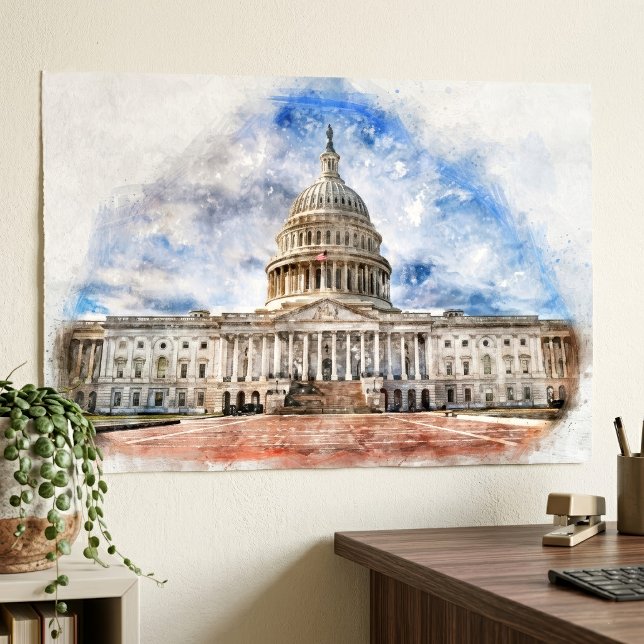 USA:s Kapitolium Pastellteckning Washington DC Poster (United States Capitol Pastel Drawing Washington DC. Poster)