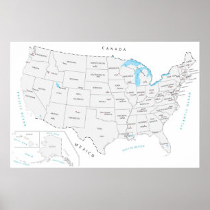 USA:s Karta med huvudstäder i Förenade Stater Poster