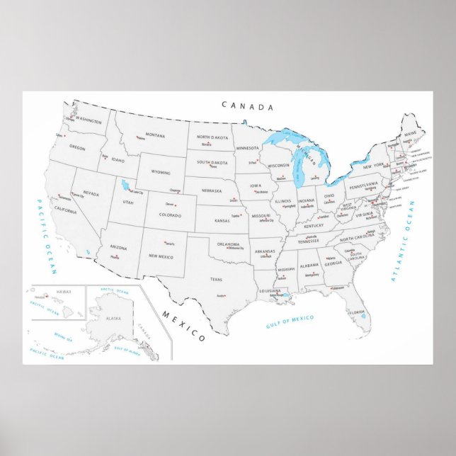 USA:s Karta med huvudstäder i Förenade Stater Poster (Framsidan)