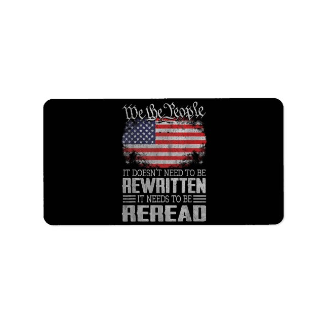 USA:s konstitution för Flagga måste läsas om Adressetikett (Framsidan)