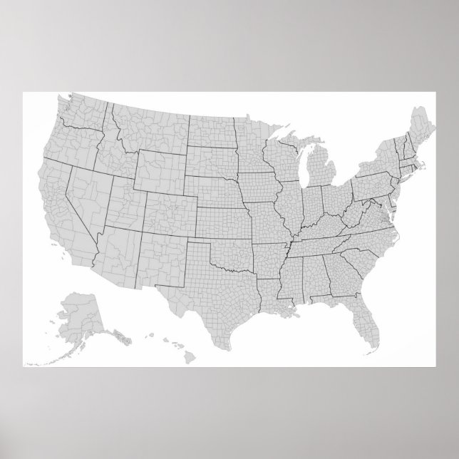 USA:s län Karta i Stater Poster (Framsidan)