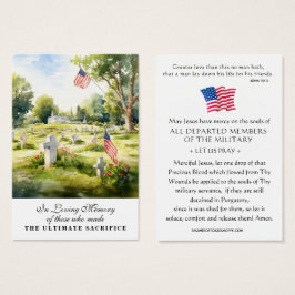 USA:s militära hågkomst Memorial Veterans Prayer Visitkort