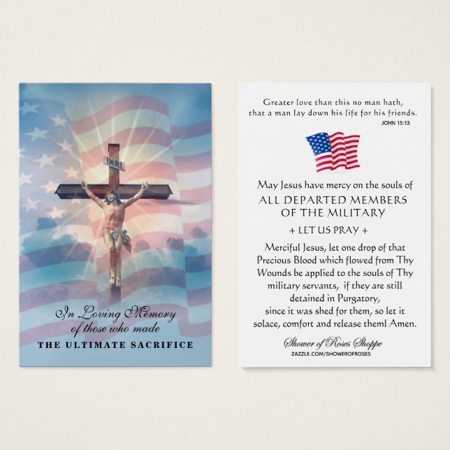 USA:s militära hågkomst Memorial Veterans Prayer Visitkort (Framsida & baksida)