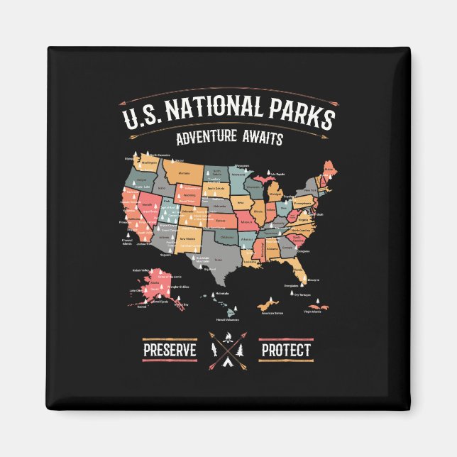 USA:s Nationalparker Karta Bevara Skydda Vandring  Magnet (Framsidan)