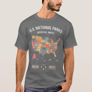 USA:s nationella Parker Karta Bevara Hiking T Shirt