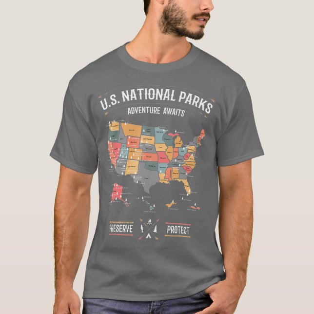 USA:s nationella Parker Karta Bevara Hiking T Shirt (Framsida)
