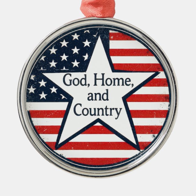 USA:s patriot logotyp Gud Home Land USA flagga ret Julgransprydnad Metall (Framsidan)