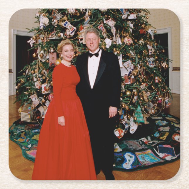 USA:s president Bill Clintons julkort Underlägg Papper Kvadrat (Framsidan)