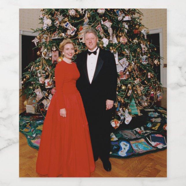 USA:s president Bill Clintons julkort Vinflaska Etikett (Singel etikett)