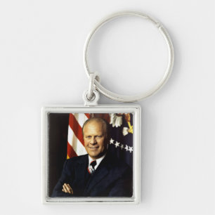 USA:s president Gerald Rudolph Ford "Jerry" Porträ Fyrkantig Silverfärgad Nyckelring