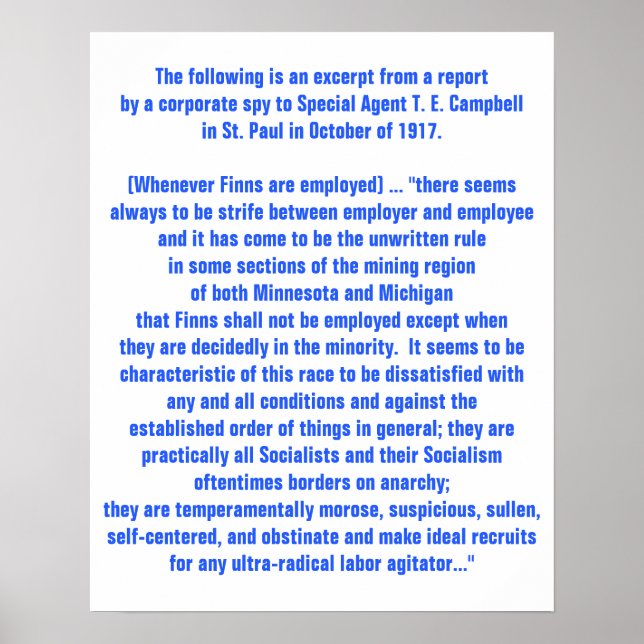 USA:s rapport från 1917 om finska arbetsmarknadsfr Poster (Framsidan)
