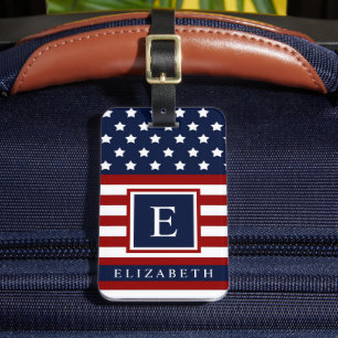 USA:s Rött vitt blått block Flagga i  Färg Bagagebricka