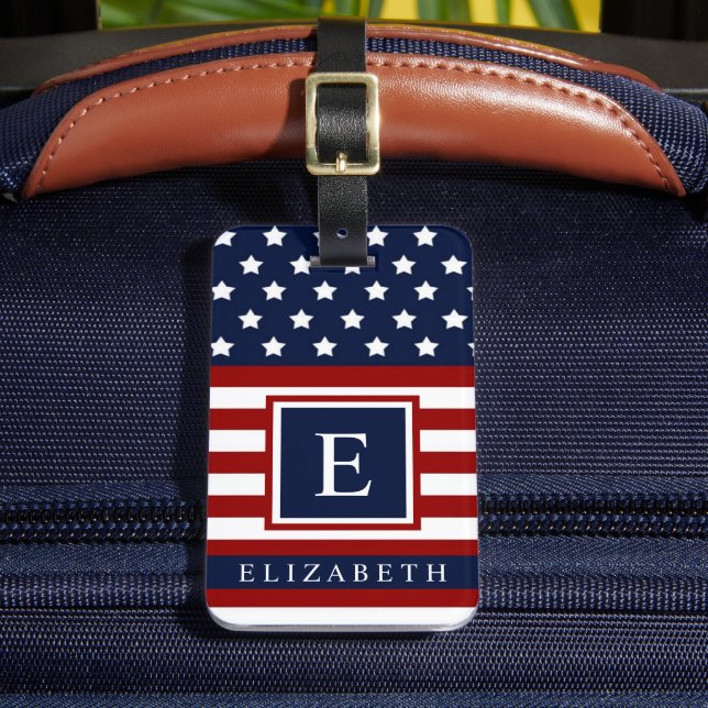 USA:s Rött vitt blått block Flagga i  Färg Bagagebricka (Framsida Insitu 2)