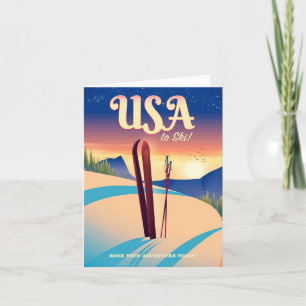 USA:s "To Ski"-reseaffisch för Vintage stil Helgkort
