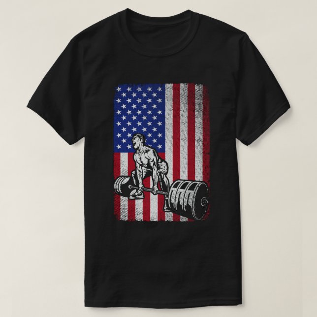 USA:s viktlyftande Powerlift för amerikanska Flagg T Shirt (Design framsida)