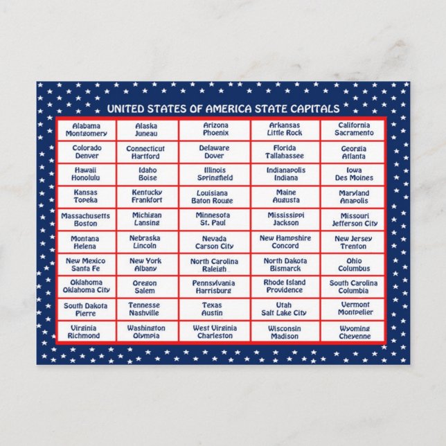 USA:s vykort för huvudstäder (Framsida)