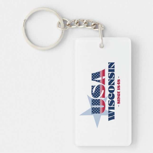 USA:s Wisconsin Monogram akrylisk nyckelkedja (Framsidan)