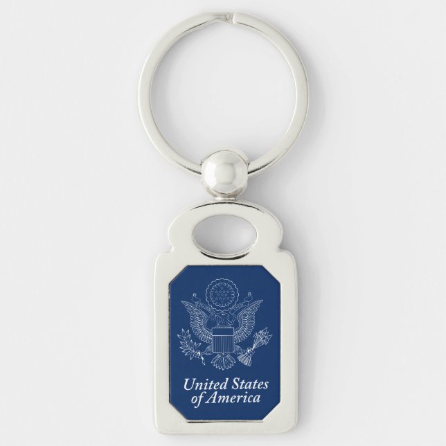 USA-säl Rektangulärt Silverfärgad Nyckelring (Framsidan)