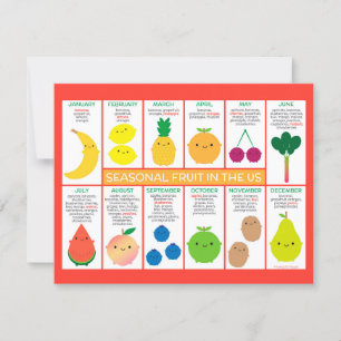 USA Säsong Fruits Chart Postcard Kort